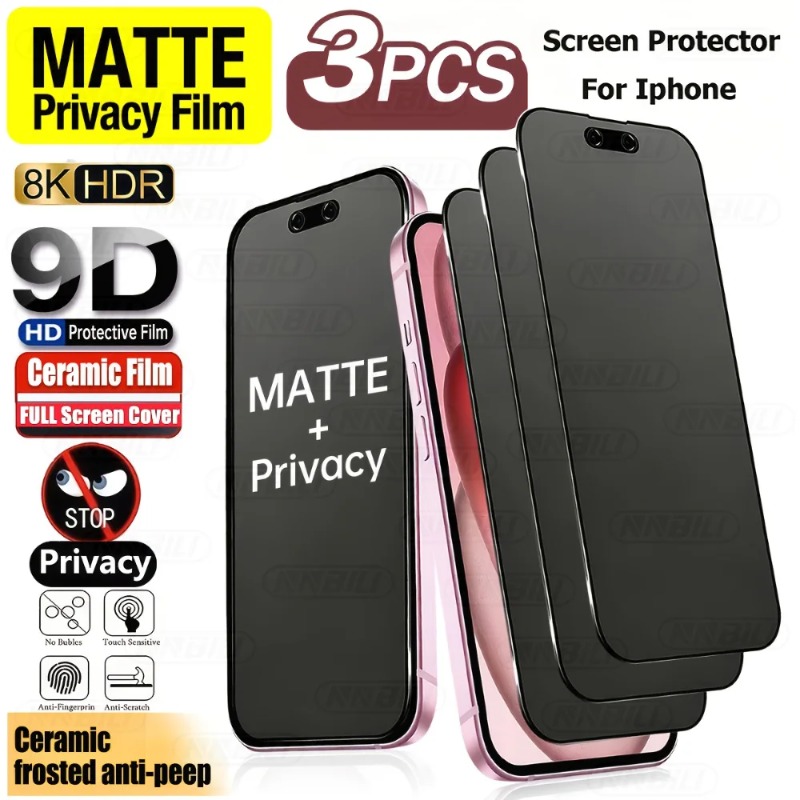 Matte Anti Glare Screen Protector - ฟิล์มกันรอยเซรามิกแบบด้าน ป้องกันความเป็นส่วนตัว 3 ชิ้น สำหรับ iPhone