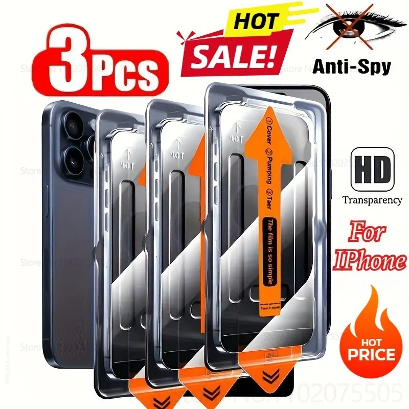 Anti Spy Privacy Glass Case - 3Pcs Anti-Peep/HDป้องกันฝุ่นกระจกนิรภัยสําหรับIPhone 17/16/15/14/13/12 Pro Maxความเป็นส่วนตัวป้องกันหน้าจอ 15Plus
