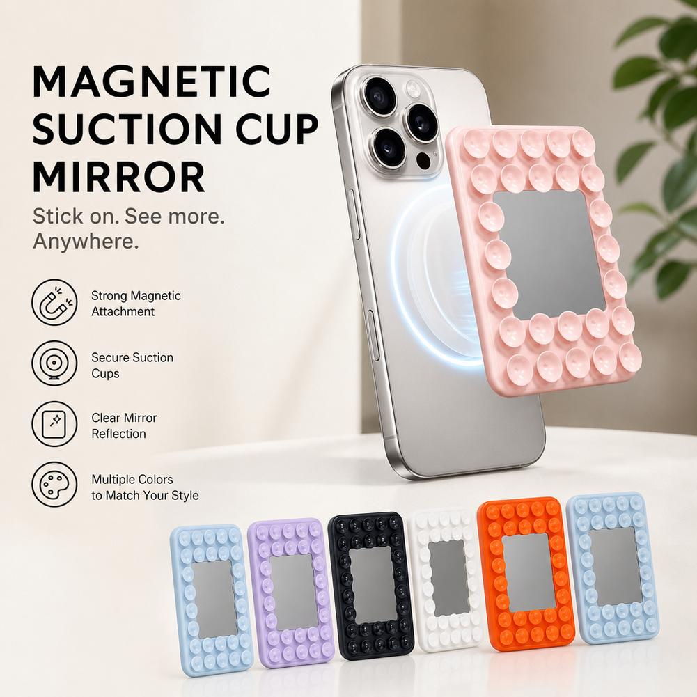 Phone Stands - ที่ยึดโทรศัพท์แบบแม่เหล็กพร้อมกระจกสำหรับ MagSafe iPhone ขาตั้งติดผนังซิลิโคนแบบแฮนด์ฟรีสำหรับถ่ายเซลฟี่และวิดีโอ