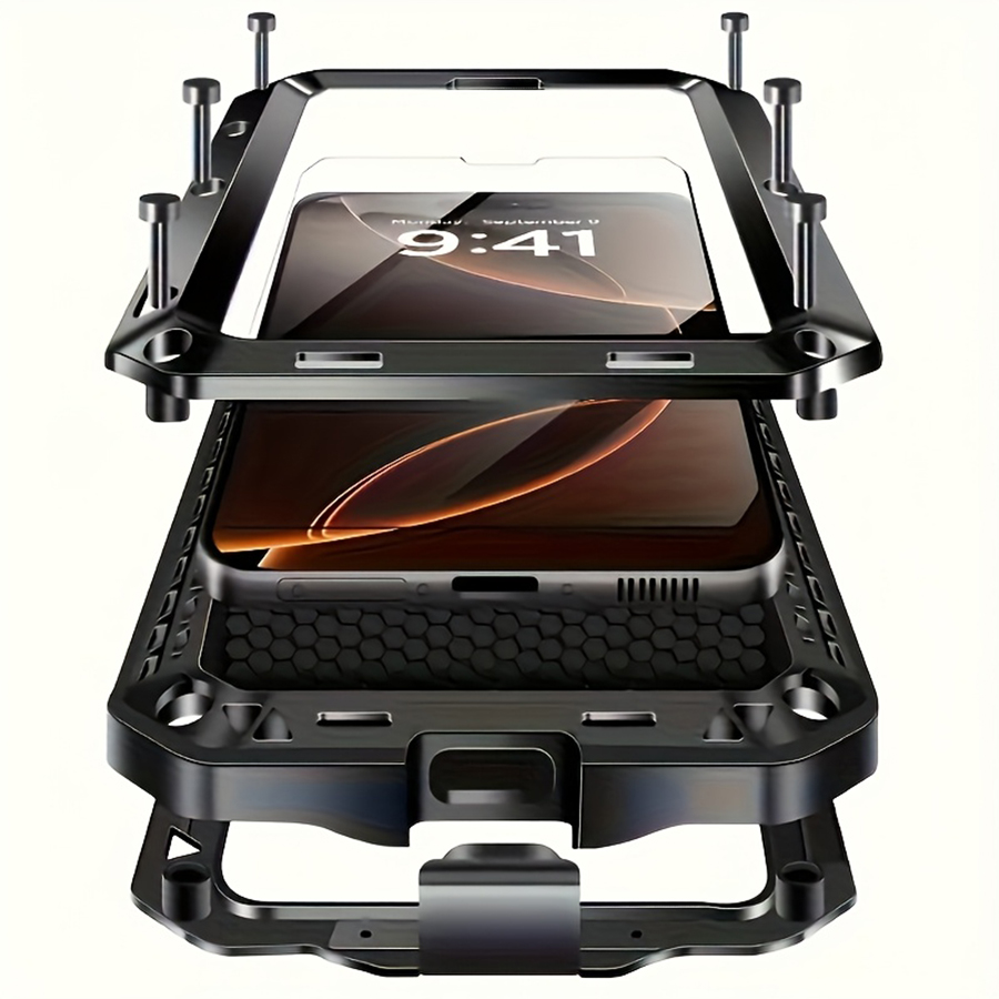 Heavy Duty 360 Full Body Protective Case - เคสโทรศัพท์โลหะเกราะหนาพิเศษ พร้อมฟิล์มกระจกกันรอยในตัว 360 ° เคสป้องกันแบบเต็มตัว ทนทานต่อแรงกระแทก