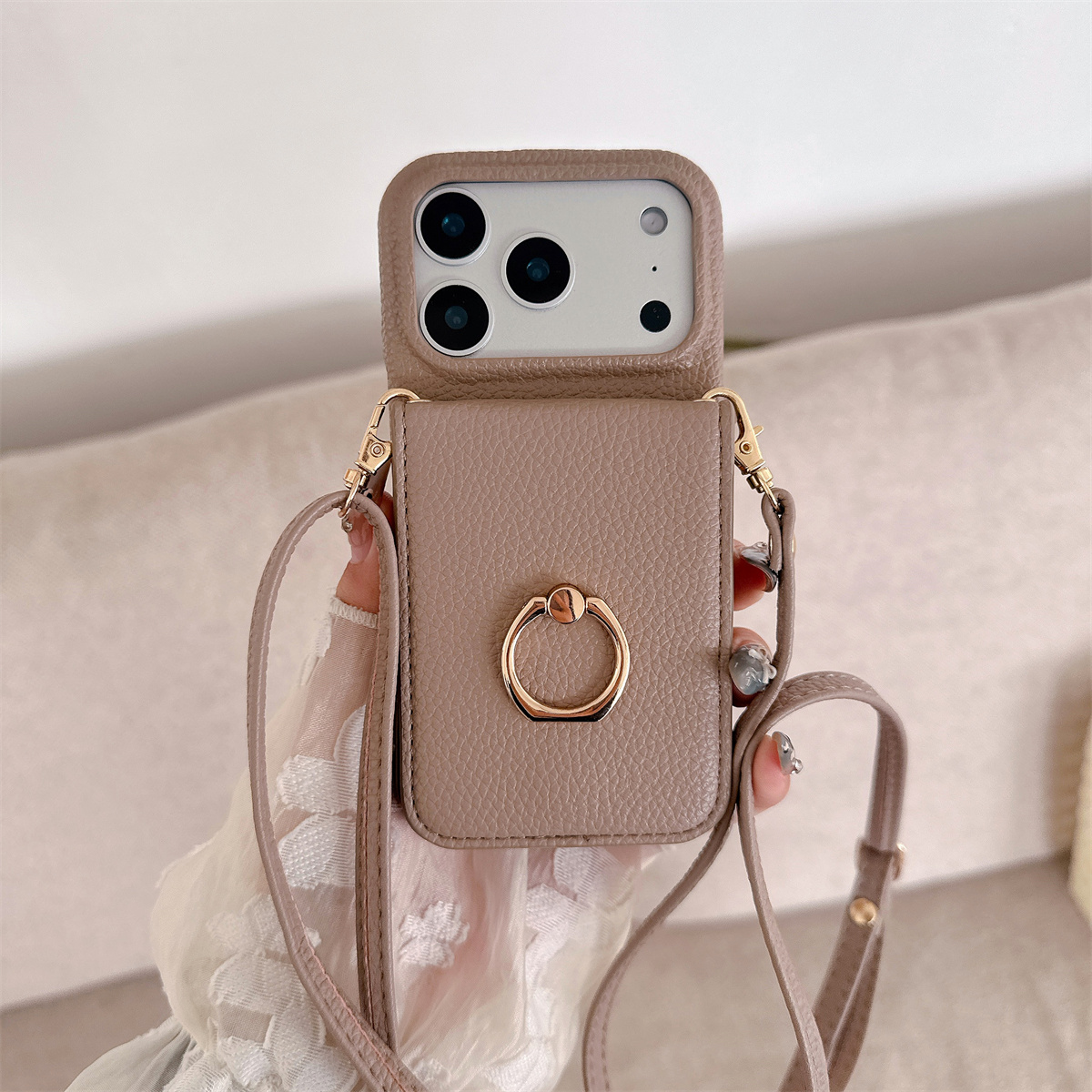 สายคล้องคอแบบไขว้พร้อมที่ใส่บั - Leather Wallet Card Holder Phone Cover บทวิจารณ์และราคา